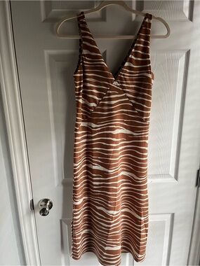 Brown and White Zebra-Striped V-Neck Women's Dress